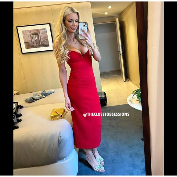 ZARA Blogger Fave Red Fitted Midi Dress NWT Size M - Picture 14 of 16